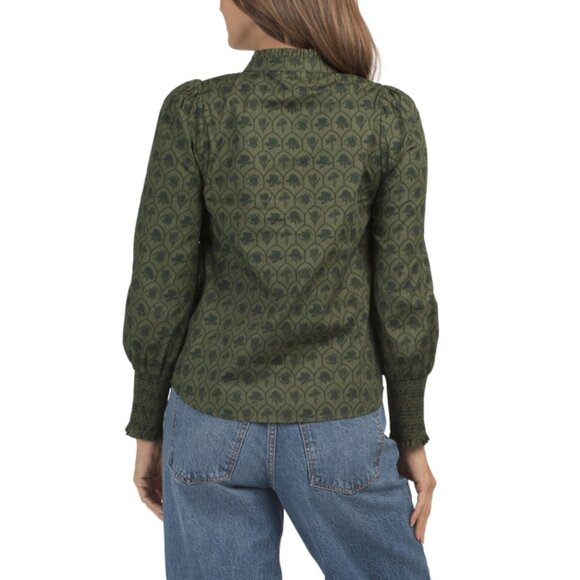 SUGAR LIPS Olive Multi Button Down Printed Blouse - Picture 2 of 2